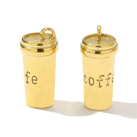 Balzar Crafts Store 304 Stainless Steel Pendants, Column with Word Coffee Charms, Ion Gold Plating 22x11mm