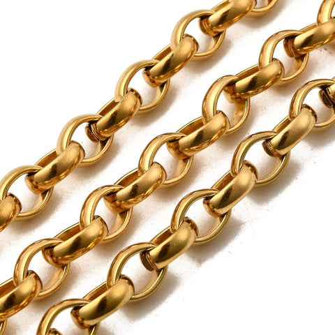 Balzar Crafts Store 304 Stainless Steel Rolo Chains, Belcher Chains, Unwelded, Golden, 13x10mm