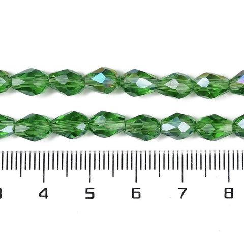 Balzar Crafts Store AB Transparent Green Teardrop Glass Beads | Electroplated, Faceted, 15×10mm