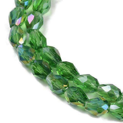 Balzar Crafts Store AB Transparent Green Teardrop Glass Beads | Electroplated, Faceted, 15×10mm