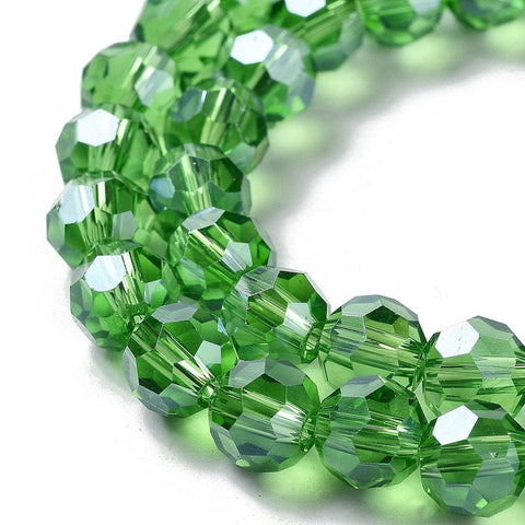 Balzar Crafts Store Electroplated Green Glass Bead Strands | Pearl Luster, 32-Facet Round Beads, 8×7mm