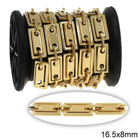 Balzar Crafts Store GOLD Stainless Steel Rectangular Link Chain with Frame 16.5x8mm and Oval Link 10.5x5.5x1.4mm