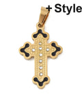 Balzar Crafts Store Ion 18k Gold Plated 304 Stainless Steel Enamel Rhinestone Pendants, Cross Charms