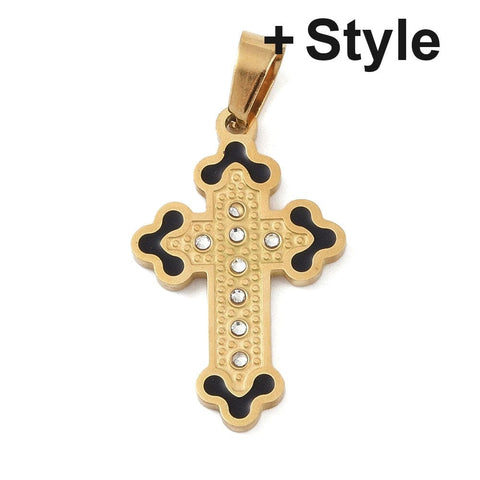 Balzar Crafts Store Ion 18k Gold Plated 304 Stainless Steel Enamel Rhinestone Pendants, Cross Charms