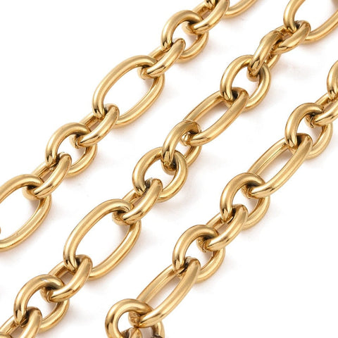 Balzar Crafts Store Ion Plated 304 Stainless Steel Figaro Chains, Unwelded, Golden, 17x10x2mm and 11x8.5x2mm