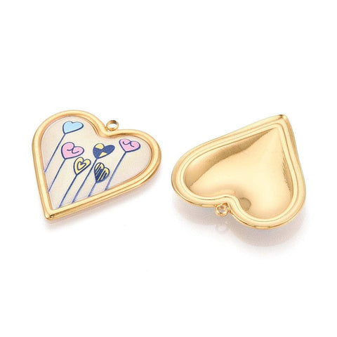 Balzar Crafts Store LINEN 18K Gold Plated Stainless Steel Heart Pendant – Printed Style Charm, Ion Plated, Tarnish Resistant