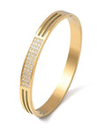 Balzar Crafts Store Rectangle 18K Gold Plated Stainless Steel CZ Micro Pavé Bangle – Ion Plated Bracelet, Tarnish Resistant