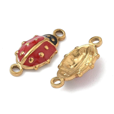 Balzar Crafts Store RED 304 Stainless Steel Enamel Ladybug Connector – Gold IP Plated 16mm