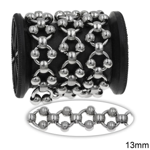 Balzar Crafts Store Stainless Steel Link Chain Ring with Round Beads 13mm