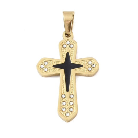 Balzar Crafts Store STYLE I / 32x20x2.5mm Ion 18k Gold Plated 304 Stainless Steel Enamel Rhinestone Pendants, Cross Charms