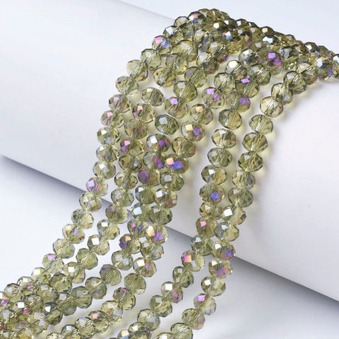 DARK KHAKI / HALF RAINBOW PLATED (BE8700-F02) (BE8700-X) Electroplate Transparent Glass Beads Half Plated, Faceted, Rondelle, 6x5mm (1 STR) (BE8700-X) Electroplate Transparent Glass Beads Half Plated, Faceted, Rondelle, 6x5mm (1 STR)