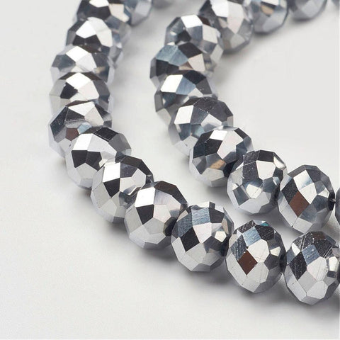 (BE8756-S) Electroplate Glass BeadS Faceted, Rondelle, Silver Plated 10x7mm (1 STR) (BE8756-S) Electroplate Glass BeadS Faceted, Rondelle, Silver Plated 10x7mm (1 STR)