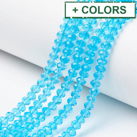 (BE8827-X) Glass Beads Strands, Faceted, Rondelle, Cyan, 3.5x3mm (1 STR) (BE8827-X) Glass Beads Strands, Faceted, Rondelle, Cyan, 3.5x3mm (1 STR)