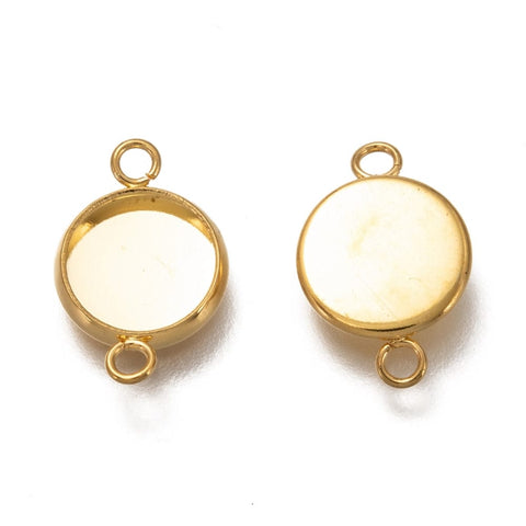 BeadsBalzar Beads & Crafts 04 Stainless Steel Cabochon Connector Settings, Plain Edge Bezel Cups, Flat Round, 10x17.5mm