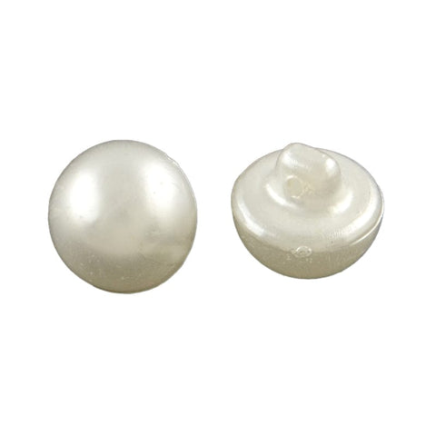 BeadsBalzar Beads & Crafts 1-Hole Acrylic Shank Buttons, Imitation Pearl Style, Half Round, White 12mm, 11mm thick