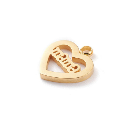BeadsBalzar Beads & Crafts 18K Gold Ion Plated "Mama" Heart Charms – Laser Cut Stainless Steel