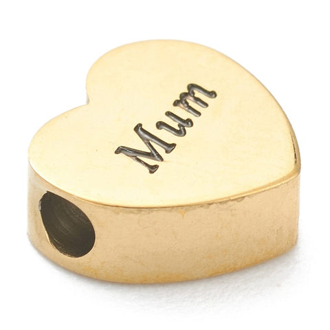 BeadsBalzar Beads & Crafts 18K Gold Plated "Mum" Heart Beads – Ion Plated 304 Stainless Steel
