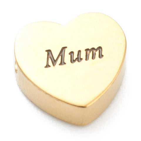 BeadsBalzar Beads & Crafts 18K Gold Plated "Mum" Heart Beads – Ion Plated 304 Stainless Steel
