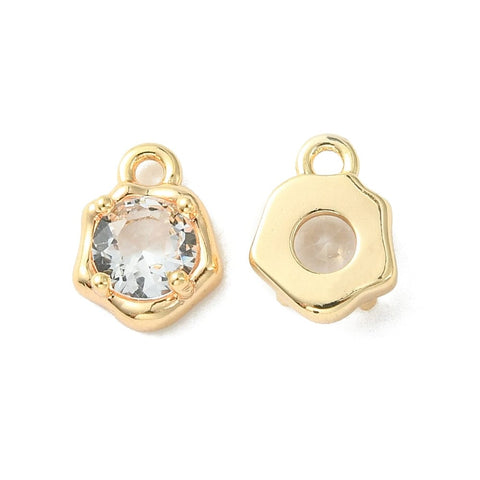 BeadsBalzar Beads & Crafts 18KT GOLD PLATED / CLEAR Brass Micro Pave Cubic Zirconia Charms, Irregular Shape Charm, 9x7x3mm, Hole: 1.4mm