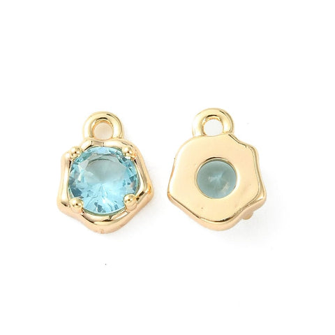 BeadsBalzar Beads & Crafts 18KT GOLD PLATED / LIGHT CYAN Brass Micro Pave Cubic Zirconia Charms, Irregular Shape Charm, 9x7x3mm, Hole: 1.4mm