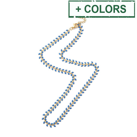 BeadsBalzar Beads & Crafts 304 Stainless Enamel Ear of Wheat Link Chain Necklace, PVD Vacuum Plating