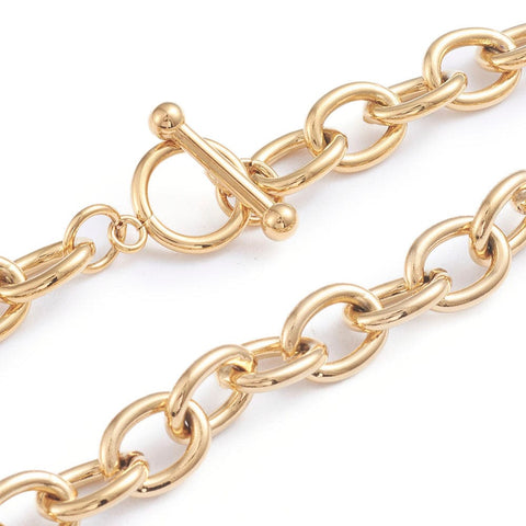 BeadsBalzar Beads & Crafts 304 Stainless Steel Cable Chains Necklaces, with Toggle Clasps, Golden (46cm)