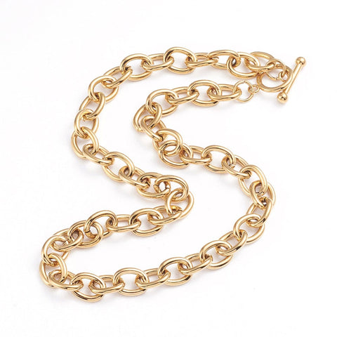 BeadsBalzar Beads & Crafts 304 Stainless Steel Cable Chains Necklaces, with Toggle Clasps, Golden (46cm)