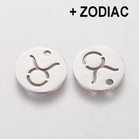 BeadsBalzar Beads & Crafts 304 Stainless Steel Charms, Flat Round with Constellation/Zodiac Sign, 12mm