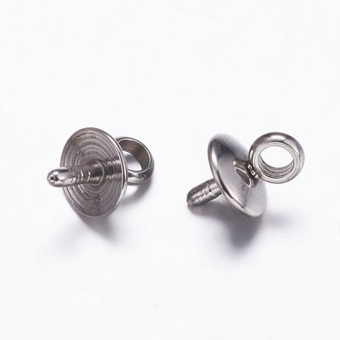 BeadsBalzar Beads & Crafts 304 Stainless Steel Cup Pearl Peg Bails Pin Pendants, For Half Drilled Beads, 7x5mm