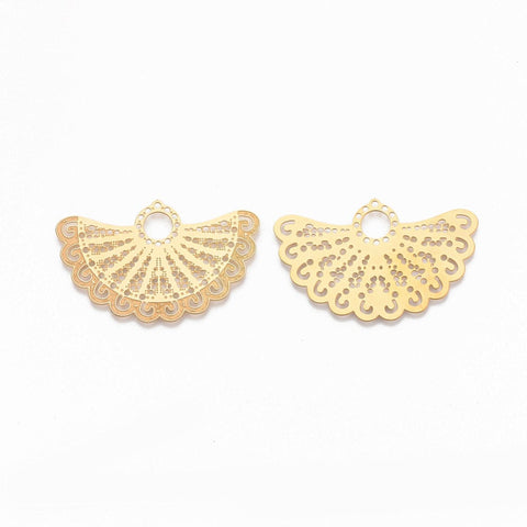 BeadsBalzar Beads & Crafts 304 Stainless Steel Filigree Joiners, Fan, Golden, 27x43x0.5mm