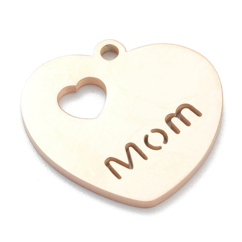 BeadsBalzar Beads & Crafts 304 Stainless Steel "Mom" Heart Pendant – Rose Gold Mother’s Day Charm