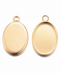 BeadsBalzar Beads & Crafts 304 Stainless Steel Pendant Cabochon Settings, Oval, Golden, Tray: 14x10mm