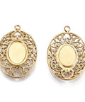 BeadsBalzar Beads & Crafts 304 Stainless Steel Pendant Cabochon Settings, Oval, Nickel Free, Real 14K Gold Plated