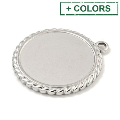 BeadsBalzar Beads & Crafts 304 Stainless Steel Pendants Cabochon Settings, Flat Round