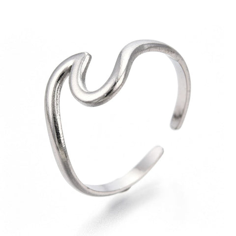 BeadsBalzar Beads & Crafts 304 Stainless Steel Sea Wave Cuff Rings, Open Rings, US Size 7(17.9mm)