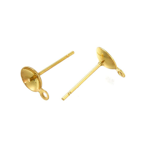 BeadsBalzar Beads & Crafts 304 Stainless Steel Stud Earring Findings – Real 18K Gold Plated for Half Drilled Beads