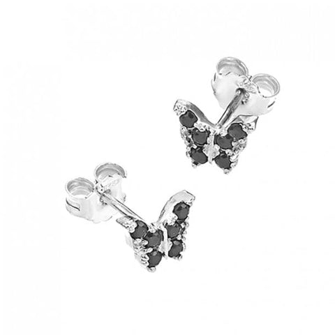 BeadsBalzar Beads & Crafts (925-B139-S) SILVER 925 8MM BLACK ZIRCONIUM BUTTERFLY EARRINGS WITH PIN (1 PAIR)