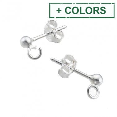BeadsBalzar Beads & Crafts (925-E122-X) SILVER 925 3MM BEAD STUD EARRING SUPPORTS WITH RING (1 PAIR)