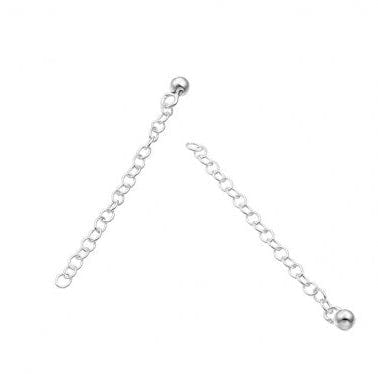 BeadsBalzar Beads & Crafts (925-E148-S) SILVER 925 5CM OVAL ROLO EXTENDER CHAIN WITH 4MM BEAD (2 PCS)