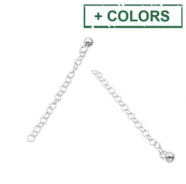 BeadsBalzar Beads & Crafts (925-E148-S) SILVER 925 5CM OVAL ROLO EXTENDER CHAIN WITH 4MM BEAD (2 PCS)