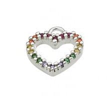 BeadsBalzar Beads & Crafts (925-H153-RP) SILVER 925 9X8MM MULTICOLOURED ZIRCONIUMS HEART CHARM WITH RING (1 PC)