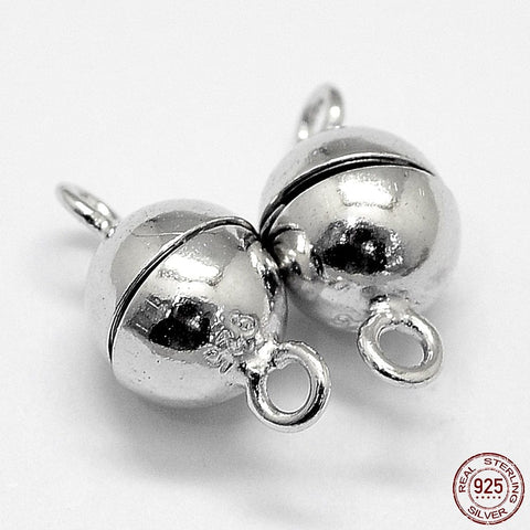BeadsBalzar Beads & Crafts (925P-C9146-RP) Rhodium Plated 925 Sterling Silver Magnetic Clasps, Round, Platinum, 12x6mm (1 SET)