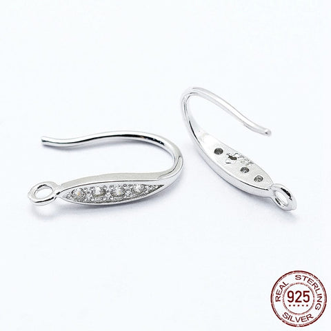 BeadsBalzar Beads & Crafts (925P-E9145-RP) 925 Sterling Silver, with Micro Pave Cubic Zirconia Earring Hooks, Rhodium Plated, 16x3mm (1 PAIR)