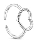 BeadsBalzar Beads & Crafts (925P-R9114-RP) Rhodium Plated 925 Sterling Silver Cuff Ring Heart, Platinum Size: about 17mm inner (Adjustable) (1 PC)
