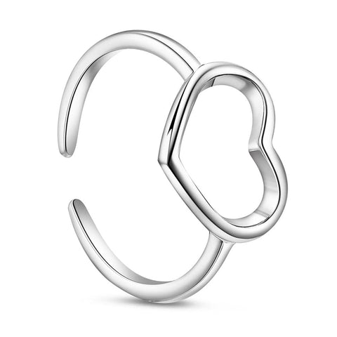 BeadsBalzar Beads & Crafts (925P-R9114-RP) Rhodium Plated 925 Sterling Silver Cuff Ring Heart, Platinum Size: about 17mm inner (Adjustable) (1 PC)