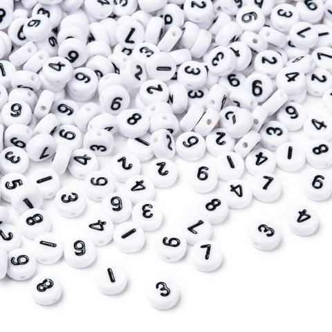 BeadsBalzar Beads & Crafts (AB9058-A) Opaque Acrylic Beads, Number Style, Flat Round, White 7x4mm (1 PC)