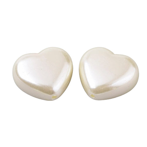 BeadsBalzar Beads & Crafts ABS Plastic Imitation Pearl Beads, Heart, Floral White, 24.5x27x14mm