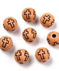 BeadsBalzar Beads & Crafts (AC9049A) Acrylic Imitation Wood Cross Pattern, Sandy Brown 8mm (+/- 100PCS)