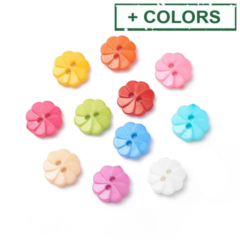 BeadsBalzar Beads & Crafts Acrylic Buttons, 2-Hole, Dyed, Flower, Size: about 13mm