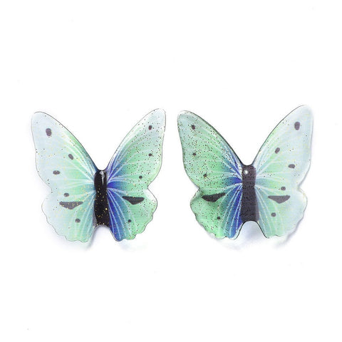 BeadsBalzar Beads & Crafts Acrylic Pendants, 3D Printed, with Glitter Powder, Butterfly, Aquamarine, 36x40x4mm
